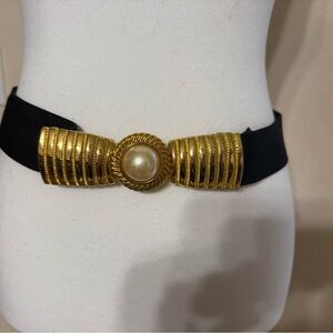 Vintage Gold Pearl Black Stretch Belt Retro Decorative Fashion Classic Boho